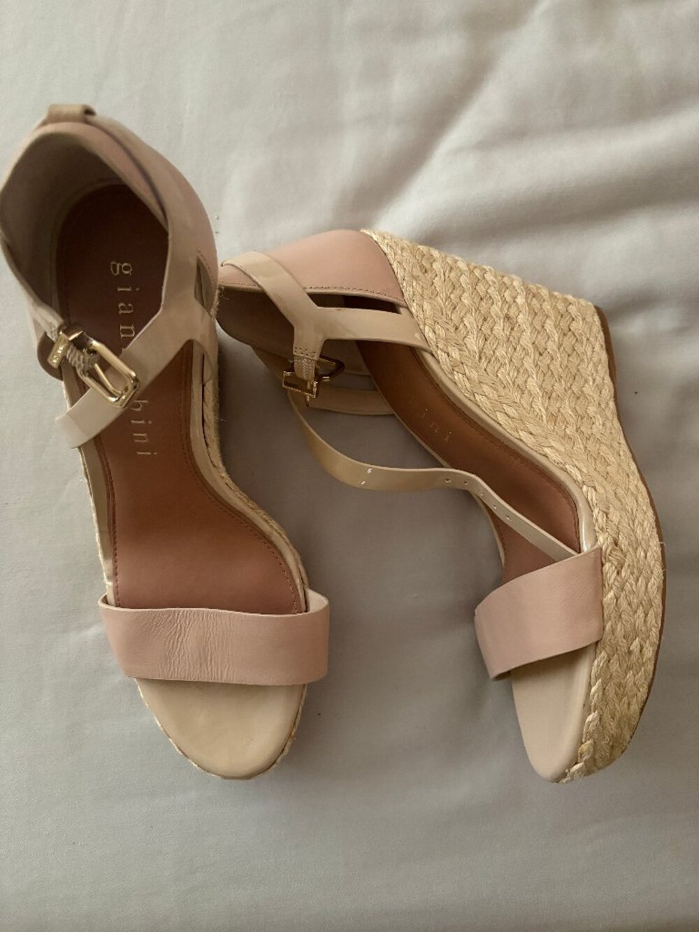 Gianni Bini Nude Blush Espadrille Wedge Sandals Ankle Strap Heels